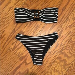 Black and White Striped Bikini Set